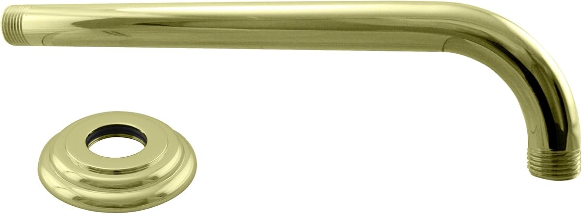 Westbrass A3700-1-01 1/2" IPS x 10" IPS Wall Mount 90-Degree Rain Shower Arm with Flange, Polished Brass