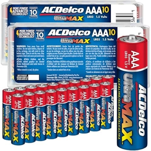 Powermax ACDelco UltraMAX 20-Count Triple AAA Batteries, Alkaline Battery with Advanced Technology for Home and Office, 10-Year Shelf Life, Recloseable Packaging