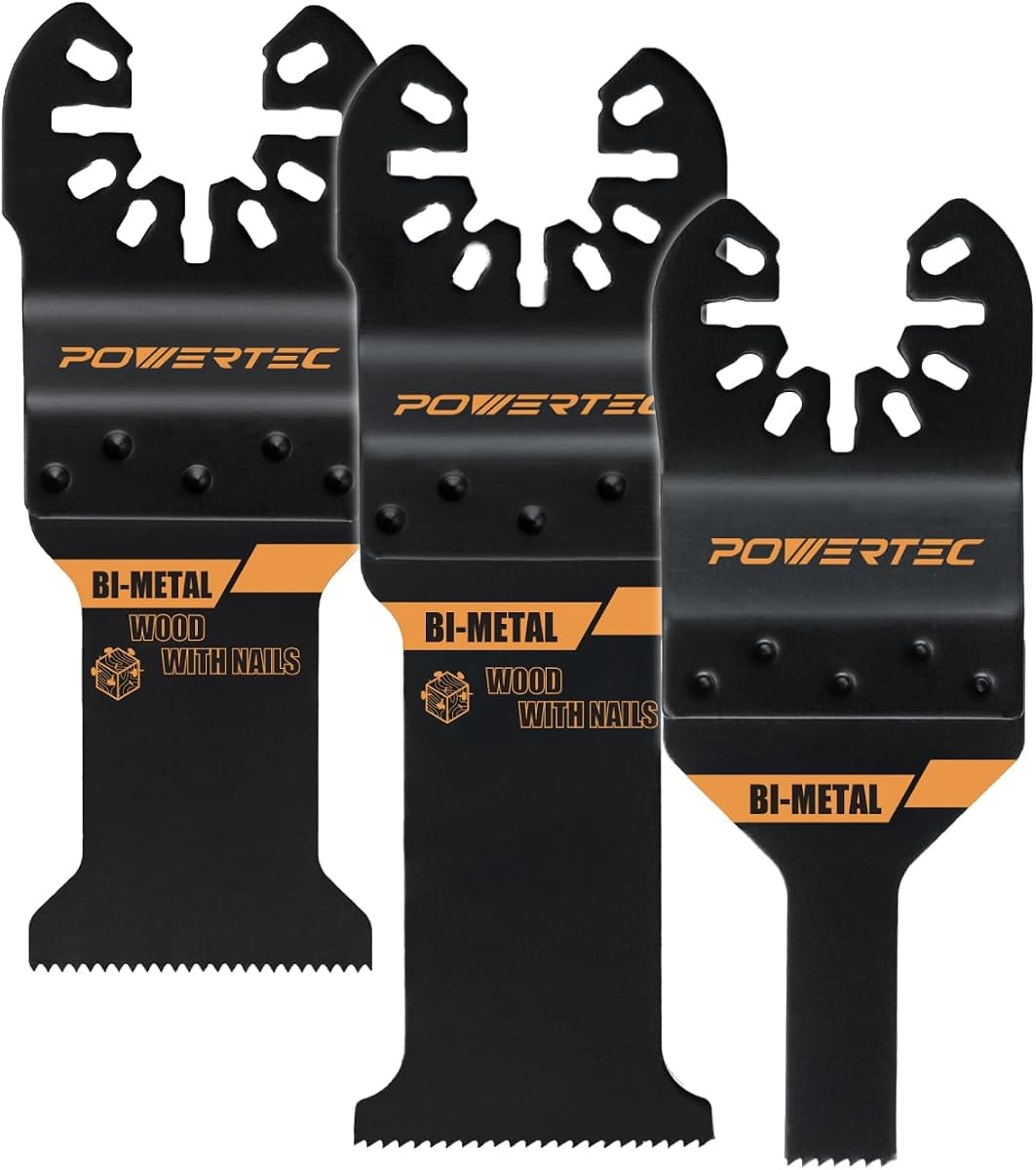 POWERTEC Oscillating Tool Blade 3pc Set – Bi-Metal Multitool Blades for Fast Wood Cutting, Detail Work, and General Purpose Applications (14502)