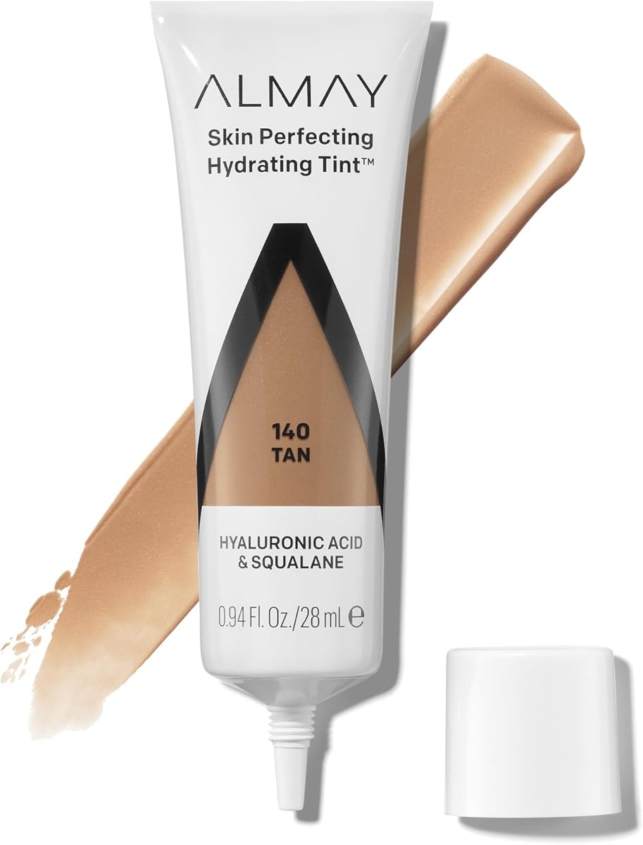 Almay Hydrating Liquid Foundation Tint, Lightweight with Light Coverage, Naturally Dewy Finish, Hypoallergenic, Dermatologist TestedFragrance Free, 140 Tan, 0.94 fl oz.
