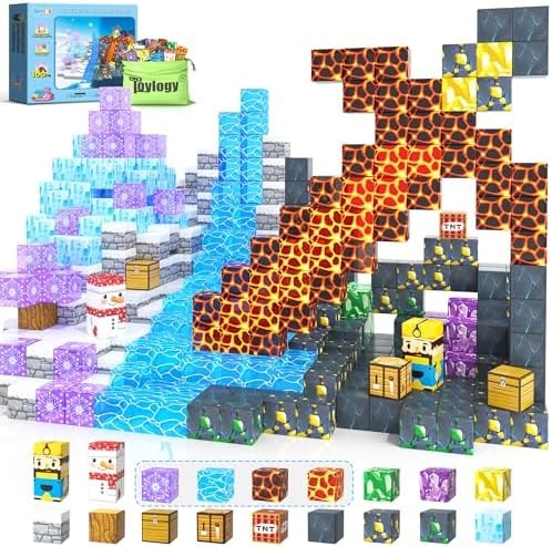 100PCS Large Magnetic Blocks-Build Mine Magnet World Ice Mine Sword Toddlers Toys for Kids Magnet Transparent Building Blocks Sensory Learning Toys for Boys and Girls Ages 3 4 5 6 7 8-12 Birthday Gift