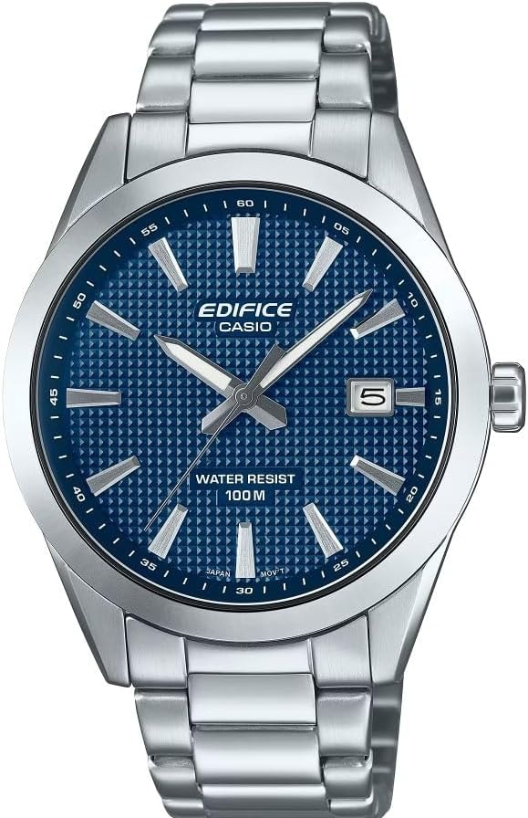 Casio Edifice | EFV160D Series | Date Indicator | Stainless Steel | 100M Water Resistant | Analog Watch | Silver/Blue