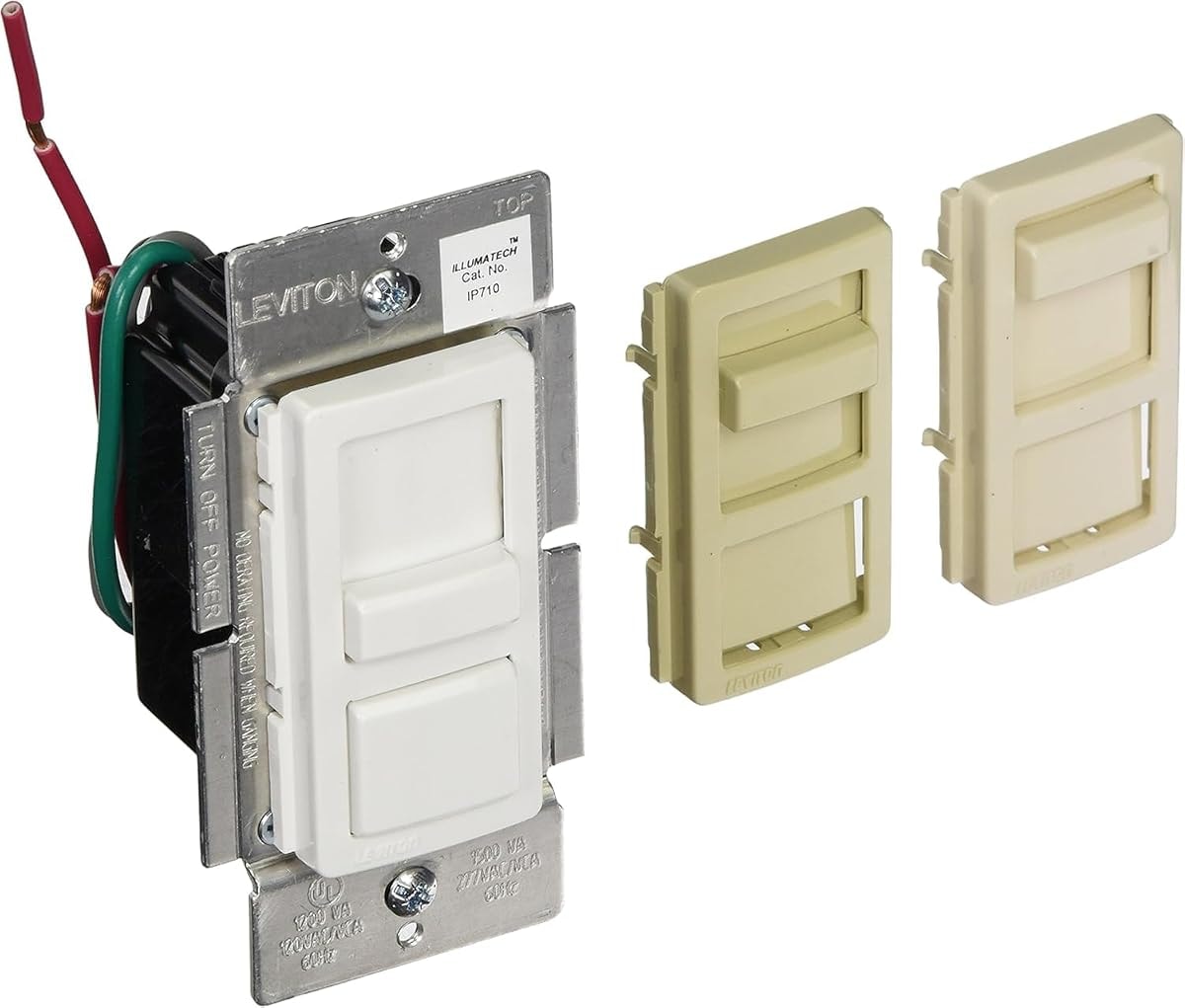 Leviton IllumaTech Dimmer Switch for 0-10V LED, Mark 7 Florescent Ballasts, IP710-D0Z, White with Ivory and Light Almond Faceplates