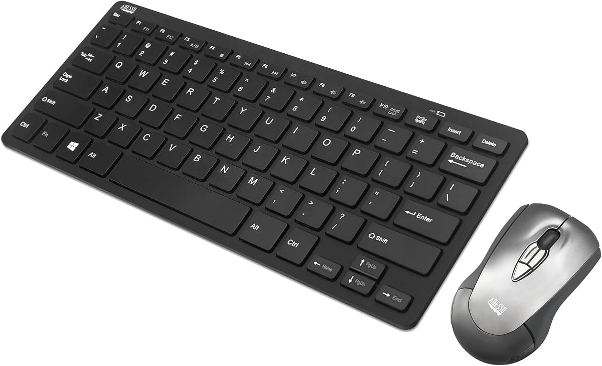 Adesso Wireless Keyboard and Mouse Combo with Air Mouse and Compact Design Keyboard, RF 2.4GHz USB Laser Mouse, PowerPoint Presentation Clicker for Teachers, Classroom and Meeting Room