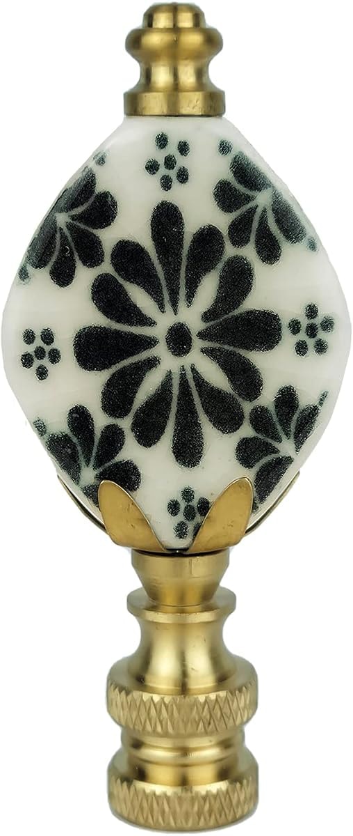 Royal Designs, Inc. Crackled Oval Disk Black & White Accent Finial for Lamp Shade, F-5306PB-1, Polished Brass - Pack of 1