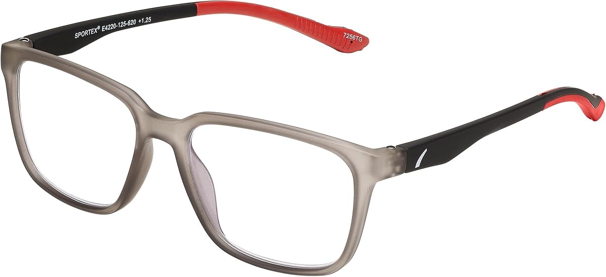 SPORTEX SAV Men's E4220 Blue Light Reading Glasses - Flexible, Durable, Lightweight, High-Performance Blue Light Readers for Men, Grey Red, +1.75