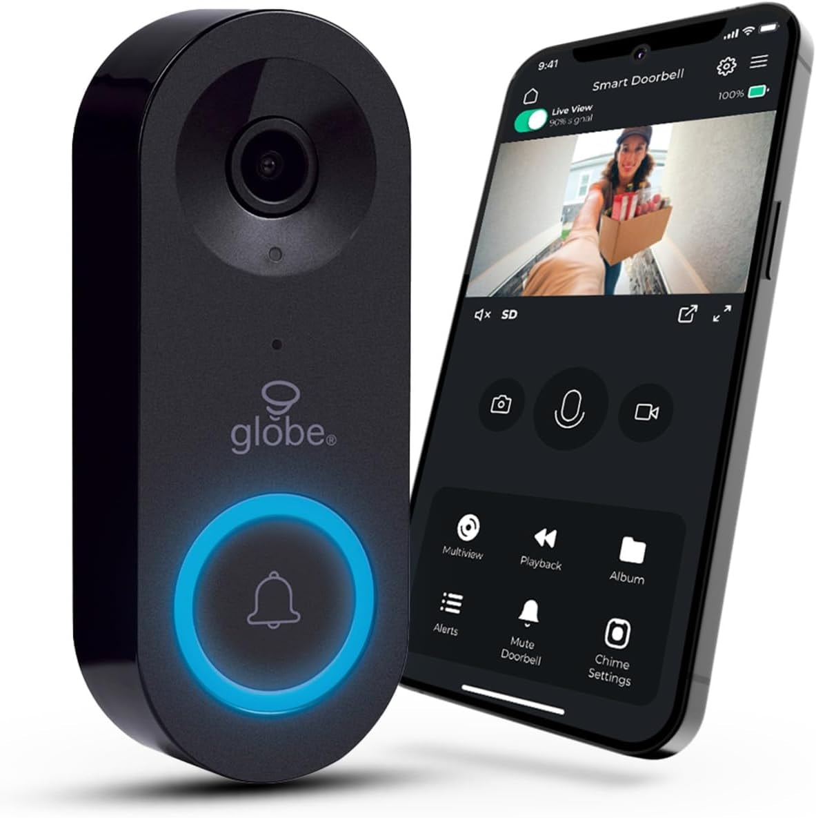 Heath Zenith Wired Smart Video Doorbell, Black, Plastic, 2-Way Audio, Night Vision, Wi-Fi, 1080p, Motion Detection