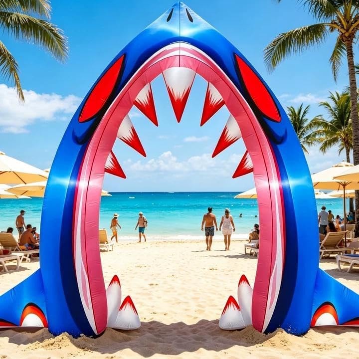 Danxilu 10FT Tall Halloween Inflatable Shark Arch Outdoor Decoration Blow Up Archway Yard Decor Built-in LED Light Spooky Blowups Arch Way for Halloween Fun Holiday Party Yard Garden Lawn