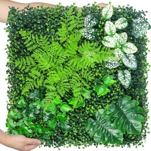 Premium Boxwood Panels, 12pcs 20"x20" Grass Wall Panels with 50Pcs Zip Ties,Artificial Greenery Backdrop Wall Decor with UV Protection for Outdoor/Indoor, Grass Wall Backdrop for Garden and Backyard.