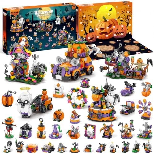Halloween Advent Calendar for Adult Kids with 6 in 1 Building Blocks