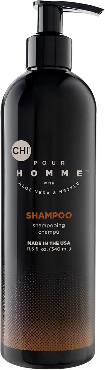 CHI pour Homme Moisturizing Daily Shampoo For Men, Helps Create Thicker Hair, Made With Aloe Vera & Nettle, Fresh, Woody Scent, Sulfate-Free, 11.5 oz