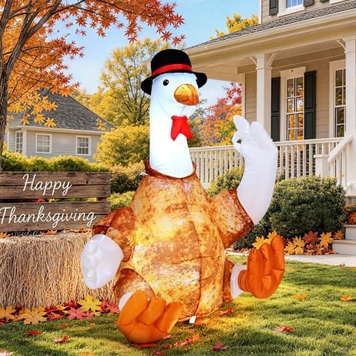 TIESJOY 4FT Thanksgiving Inflatable Turkey Goose, Blow Ups Decorations Yard