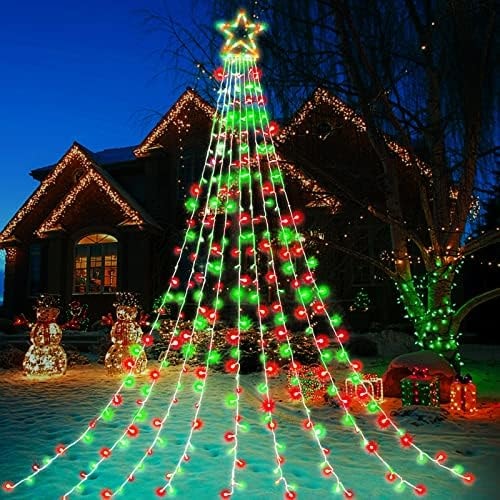 FUNIAO Christmas Lights Outdoor, 320 LED 8 Light Modes Outdoor Christmas Decorations, Plug-in Waterproof Christmas String Lights for Yard, Garden, Party, Holiday, Xmas Decor - Red & Green