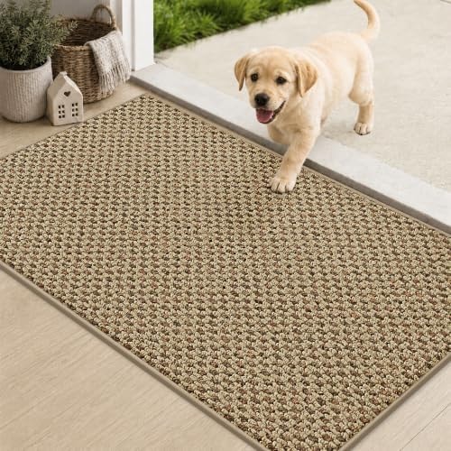 COSY HOMEER Door Mat Non-Slip Entryway Rugs Dirt Trapper, 17"x30", Beige