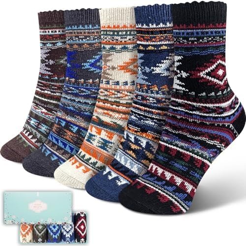 Womens Socks Wool Warm Vintage 5 Pair Thick Cotton Fuzzy Socks Ideal Gifts