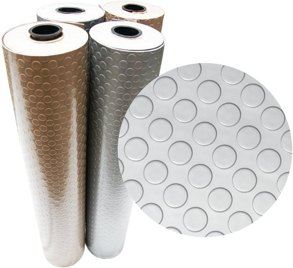 Rubber-Cal Coin Grip Metallic PVC Flooring, Beige, 2.5mm x 4' x 9' (03-W265-BG-09)