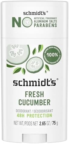 Schmidt's Aluminum-Free Vegan Deodorant Fresh Cucumber for Women and Men, with 24 Hour Odor Protection, Natural Ingredients, Cruelty-Free, 2.65 oz