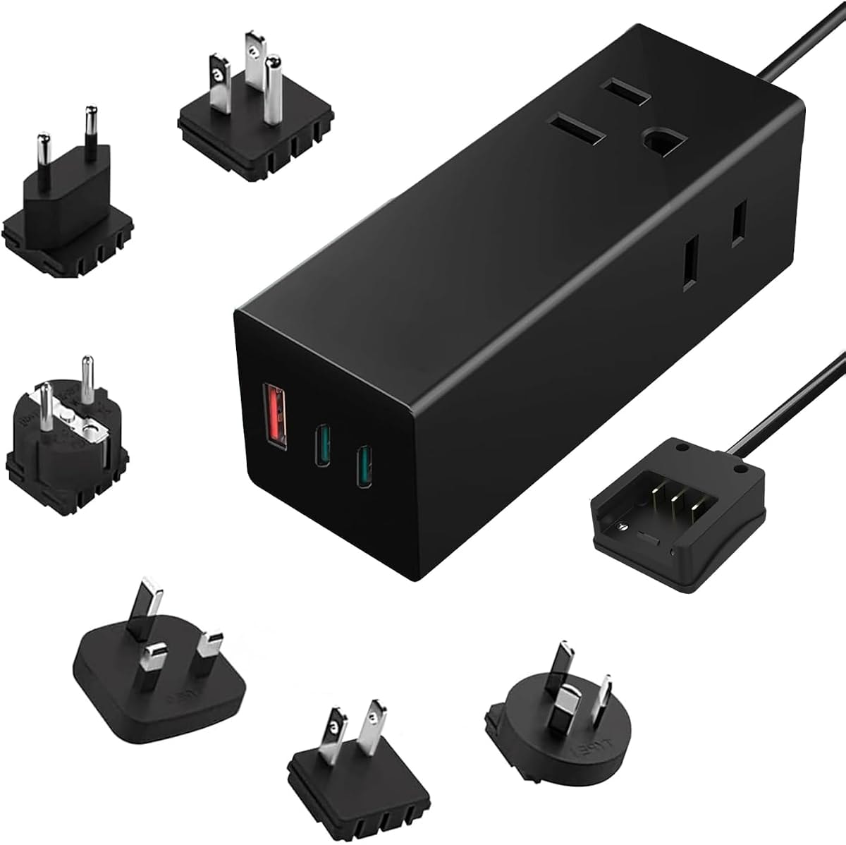 Ceptics 65W World Travel Adapter 3 USB Ports PD 3.0 Ultra Compact Charger 2 US Outlets [GaN Tech], Quick Type C, Charge Laptops, Cellphones in Europe, Asia, Africa, America and More