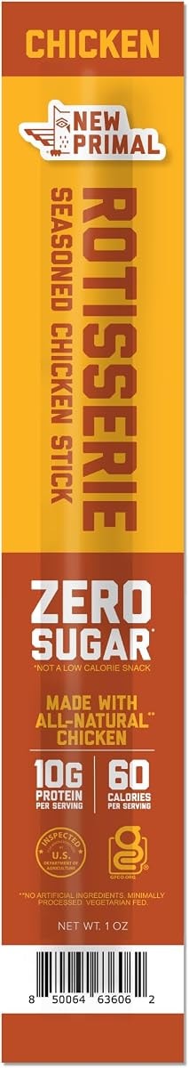 New Primal Rotisserie Style Chicken Stick, High Protein Zero Sugar Meat Stick, 1 OZ