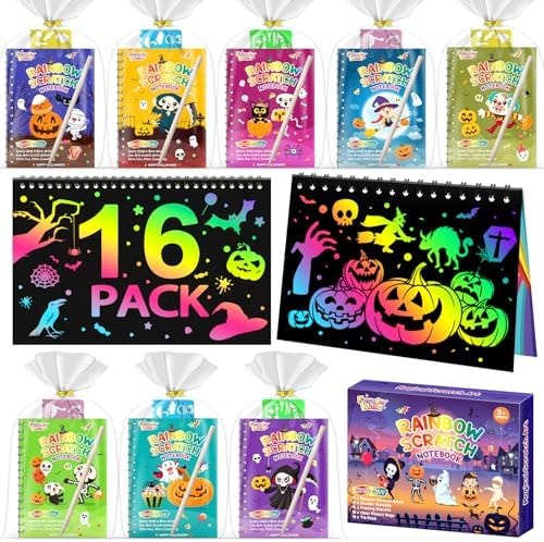 FEREDO KIDS 16 Pack Rainbow Scratch Notebook Art Party Favors for Kids
