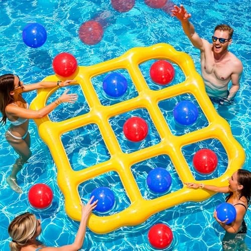 MGparty Pool Games Toys Set - Inflatable Tic Tac Toe Pool Toy with 10 Balls - Summer Outdoor Water Fun for Kids Adults Teens Family Swimming Pool Float Beach Backyard Party Game (2-10 Players)