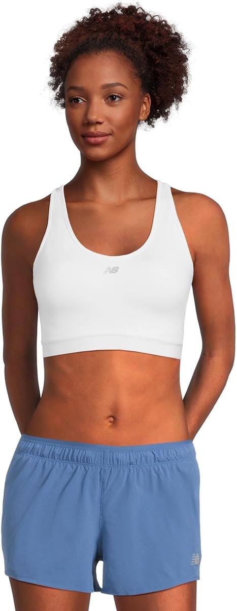 New Balance Women's NB Essential Run Bra, White, L (F-G)