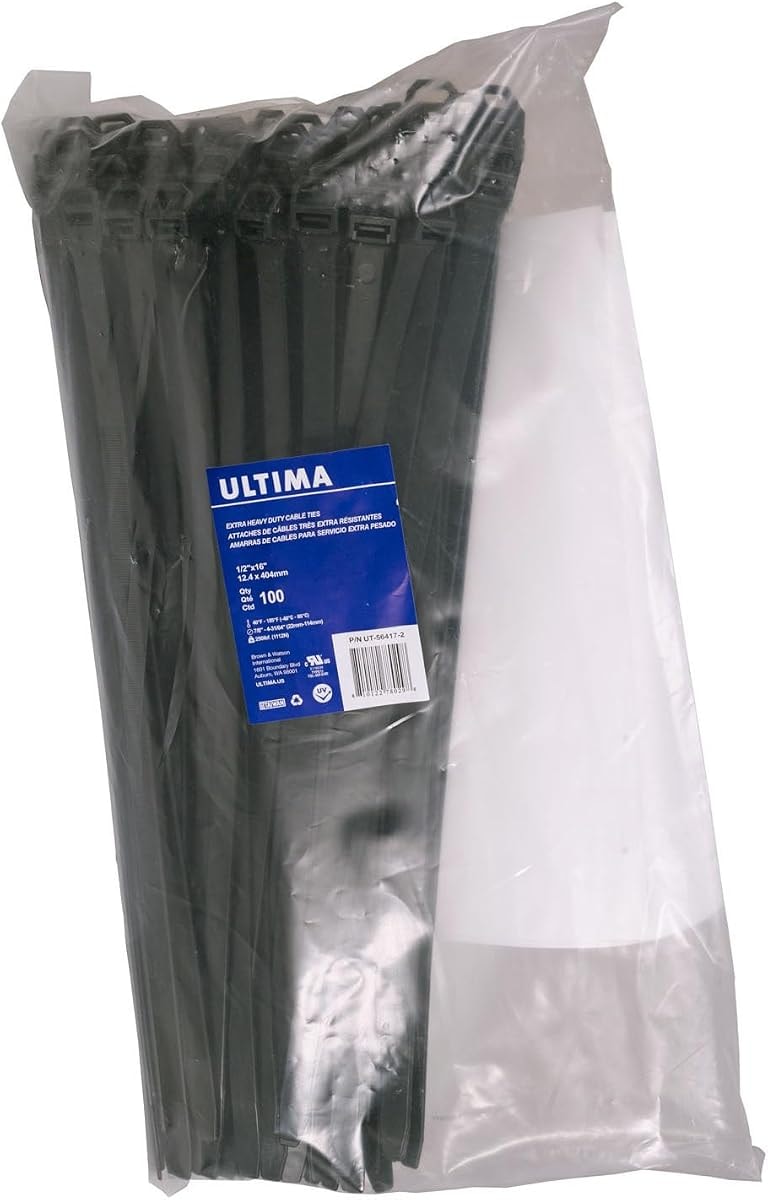 Ultima Super Duty Cable Ties 16" x 1/2" black, 100 count