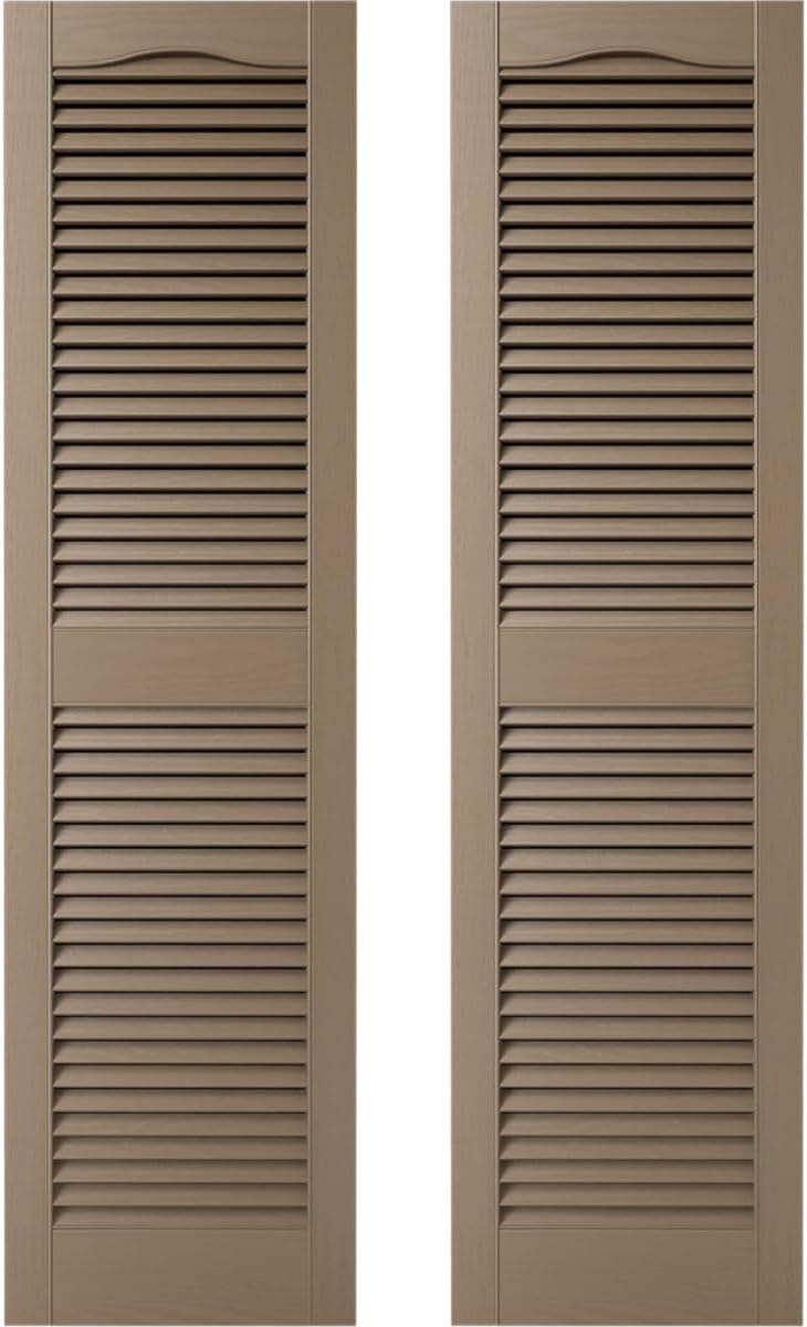 14.5 in. W x 36 in. H Builders Edge, TailorMade Cathedral Top Center Mullion, Open Louver Shutters, Includes Matching Installation Spikes (Per Pair), 385 - French Roast