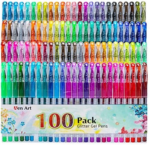 Aen Art Glitter Gel Pens, 100 Color Glitter Pen Set for Coloring Books