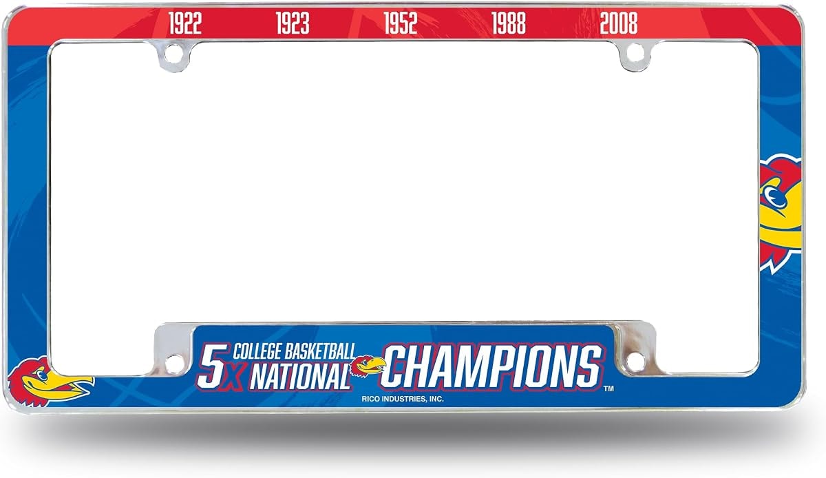 Rico Industries NCAA Kansas Jayhawks Multi Champ 12" x 6" Chrome All Over Automotive License Plate Frame for Car/Truck/SUV