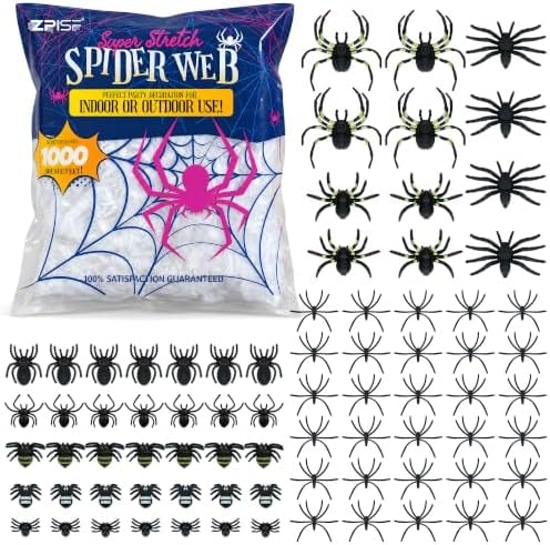 1000 sqft Spider Webs Halloween Decorations with 77 Fake Spiders