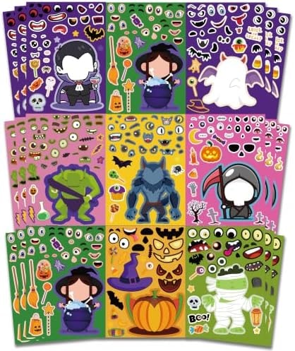 Halloween Party Favors - 24 Sheets DIY Halloween Stickers for Kids