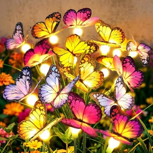 BONLION Solar Butterfly Lights Outdoor, Upgraded Solar Swaying Garden Light