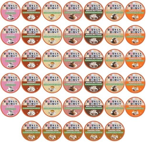 Double Donut Coffee Decaf Flavored Coffee Single Serve Cups For Keurig K Cup Brewer Variety Pack Sampler, 40 Count (SYNCHKG115120)