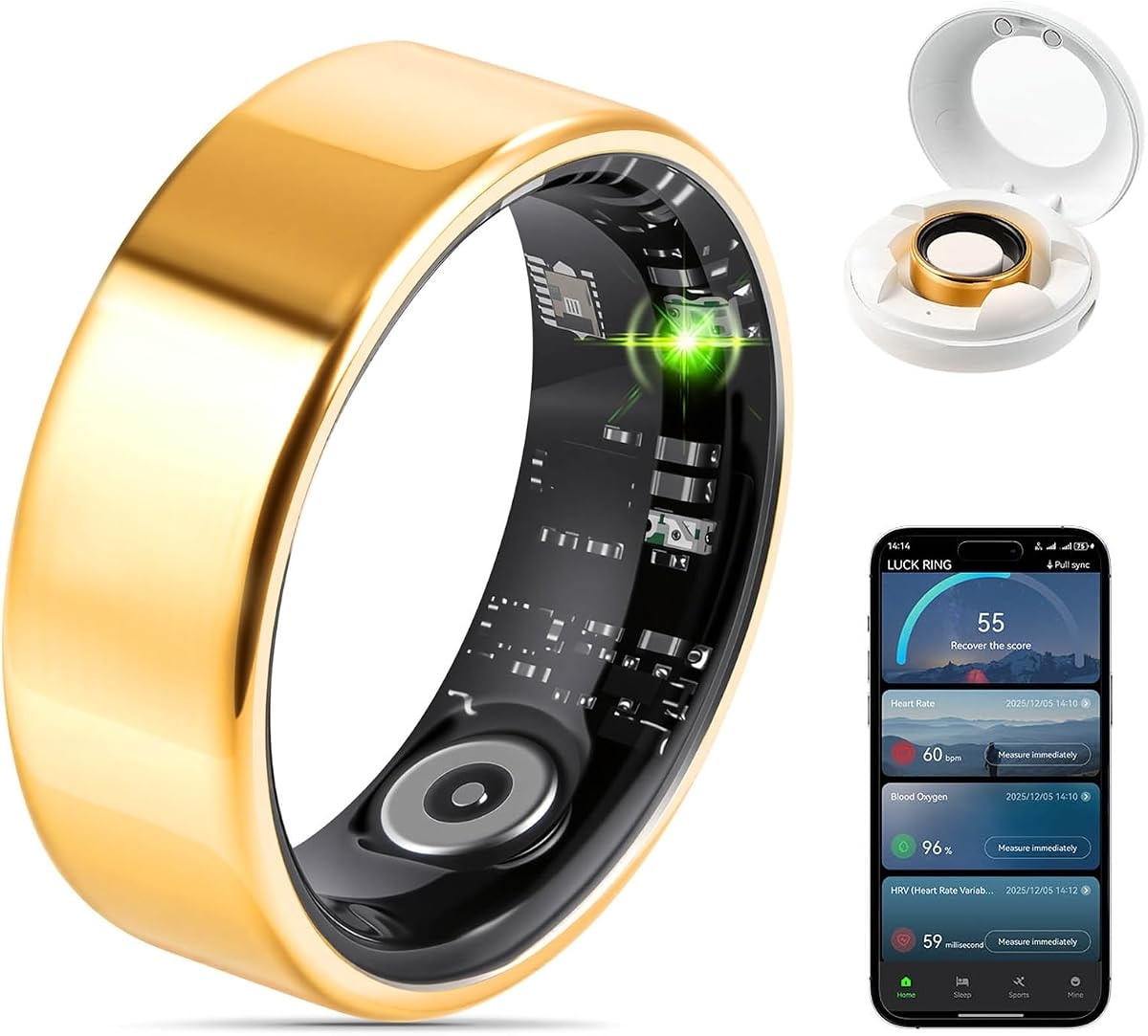 FAHKNS Smart Health Ring for Women Men: Fitness Tracker Ring with Heart Rate,Blood Oxygen,Sleep Monitor,Stress,Steps Counter,IP68 Waterproof for iOS & Android,No APP Fees (Rose Gold,7#)