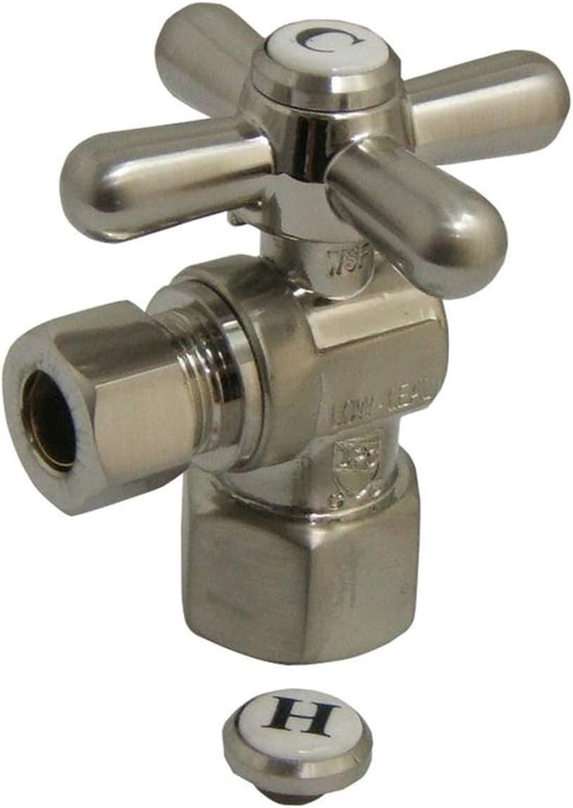 Kingston Brass CC43108X Quarter Turn Valve (1/2" FIP X 3/8" O.D. Compression), Brushed Nickel