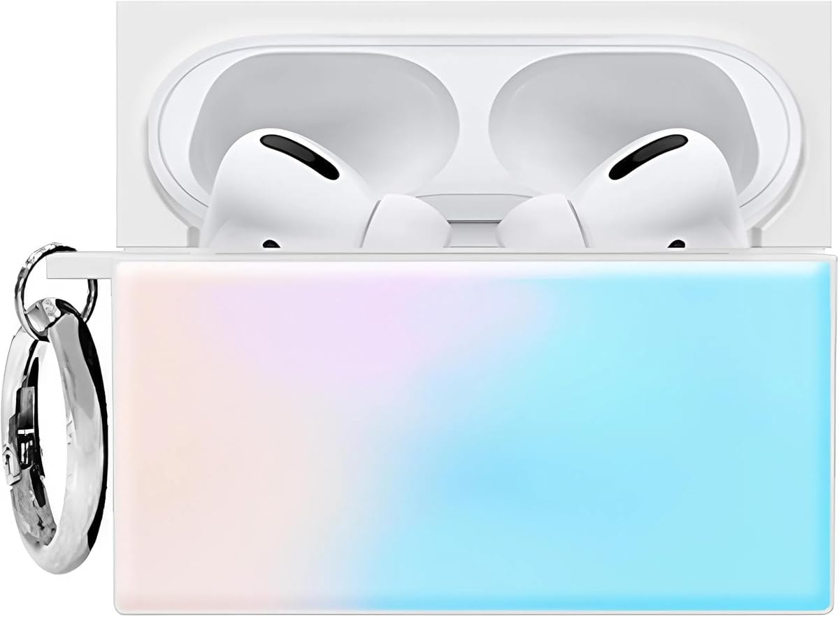 Flaunt Official Square AirPods Pro Case with Silver Ring - Compatible with AirPods Pro 2nd / 1st Generation - Wireless Charging - Lightweight & Shockproof (Iridescent)