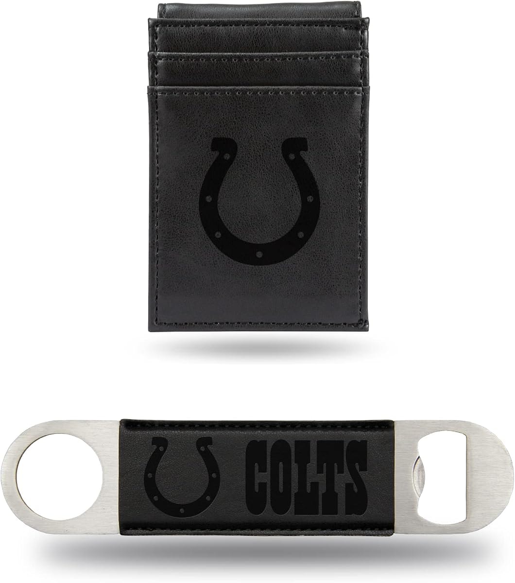 Rico Industries NFL Football Indianapolis Colts Black Laser Engraved Front Pocket Wallet & Bar Blade