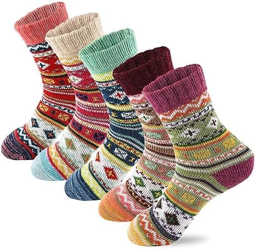 LKV 5 Pairs Wool Socks for Women - Cute Funny Fuzzy Warm Cozy Colorful Crew Socks for Women Men Fall Winter Christmas Stocking Stuffers Gifts Socks Knit