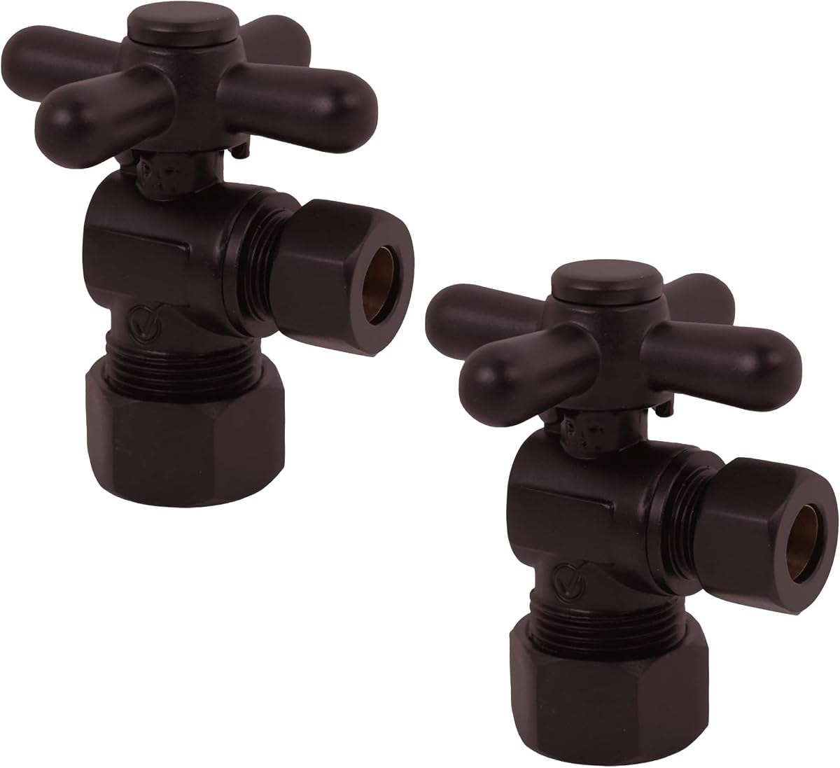 Westbrass D105BX-2-12 1/4-Turn Cross Handle Angle Stop Shut Off Valve, 5/8" OD x 3/8" OD, Oil Rubbed Bronze (2-Pack)