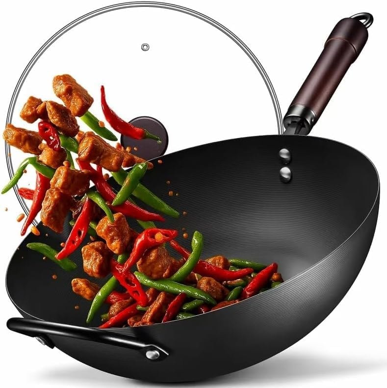 FGJ Wok, 13 Inch Carbon Steel Woks & Stir-fry Pans Nonstick