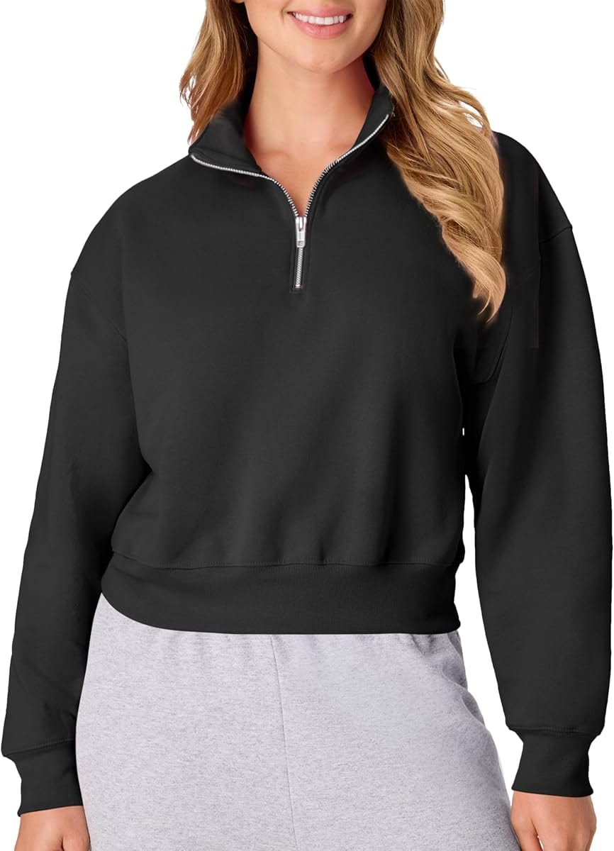 Hanes Women's Quarter-Zip Pullover, EcoSmart Fleece Pullover Shirt, Cotton Blend