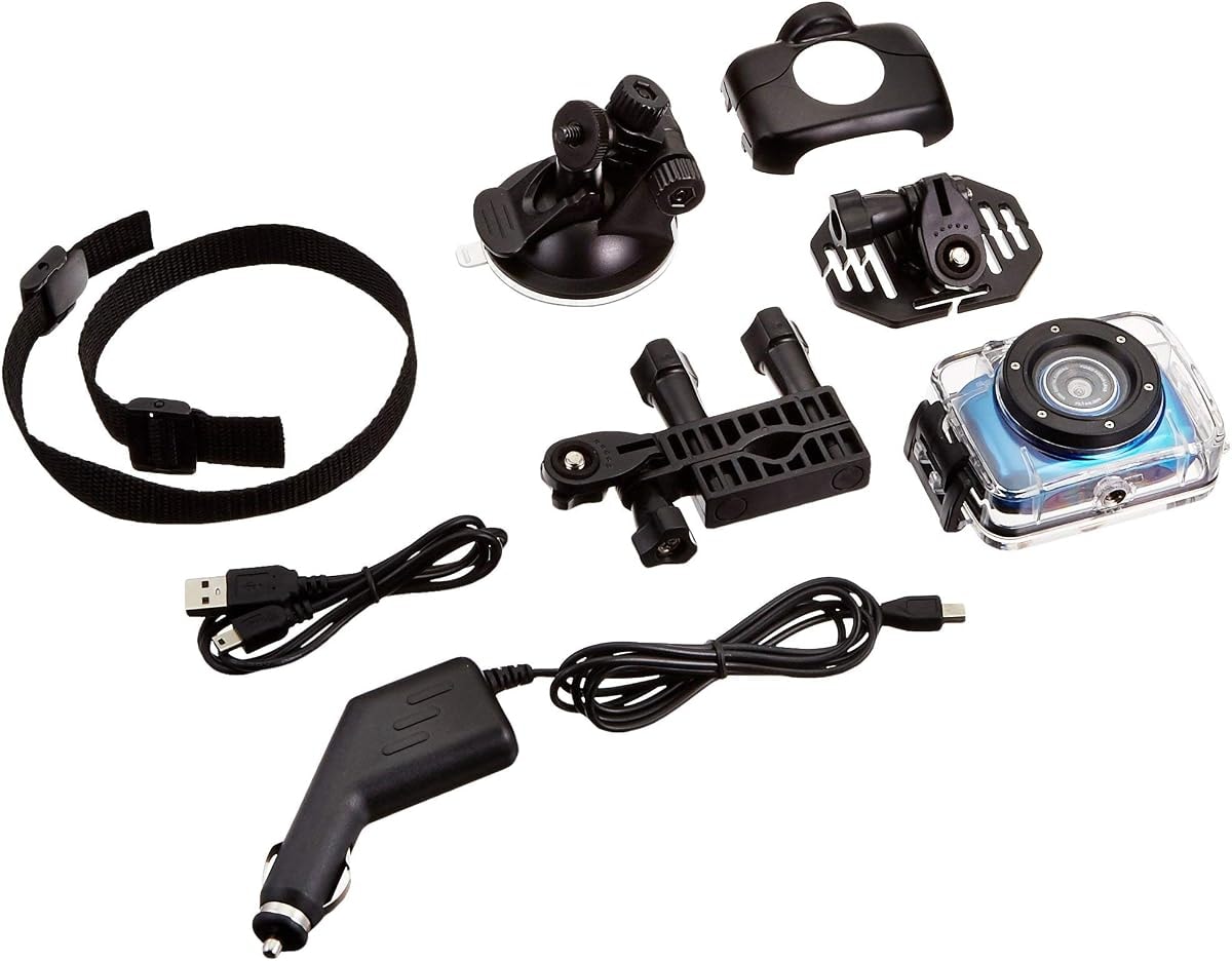 Sound Around Mini HD Sports Action Camera - Camcorder w/ 5.0 MP Cam, 2" Touch Screen, USB SD Card, Rechargeable Battery - IPX8 Waterproof Case Bike Handle bar, Helmet Mount, Car Charger - Pyle GDV123BL (Blue)
