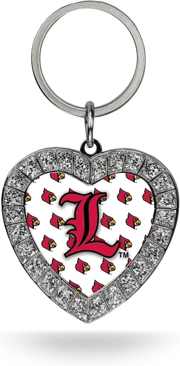 NCAA Rico Industries Louisville Cardinals Bling Heart Key Chain Rhinestone Heart Keychain