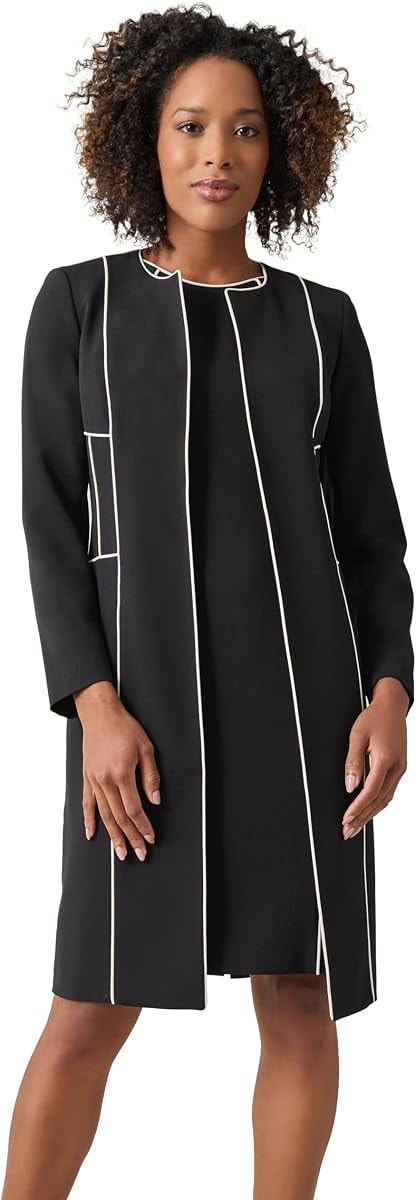Kasper Women's Plus Size Crepe Combo Seamed Topper, Black/Vanilla ICE