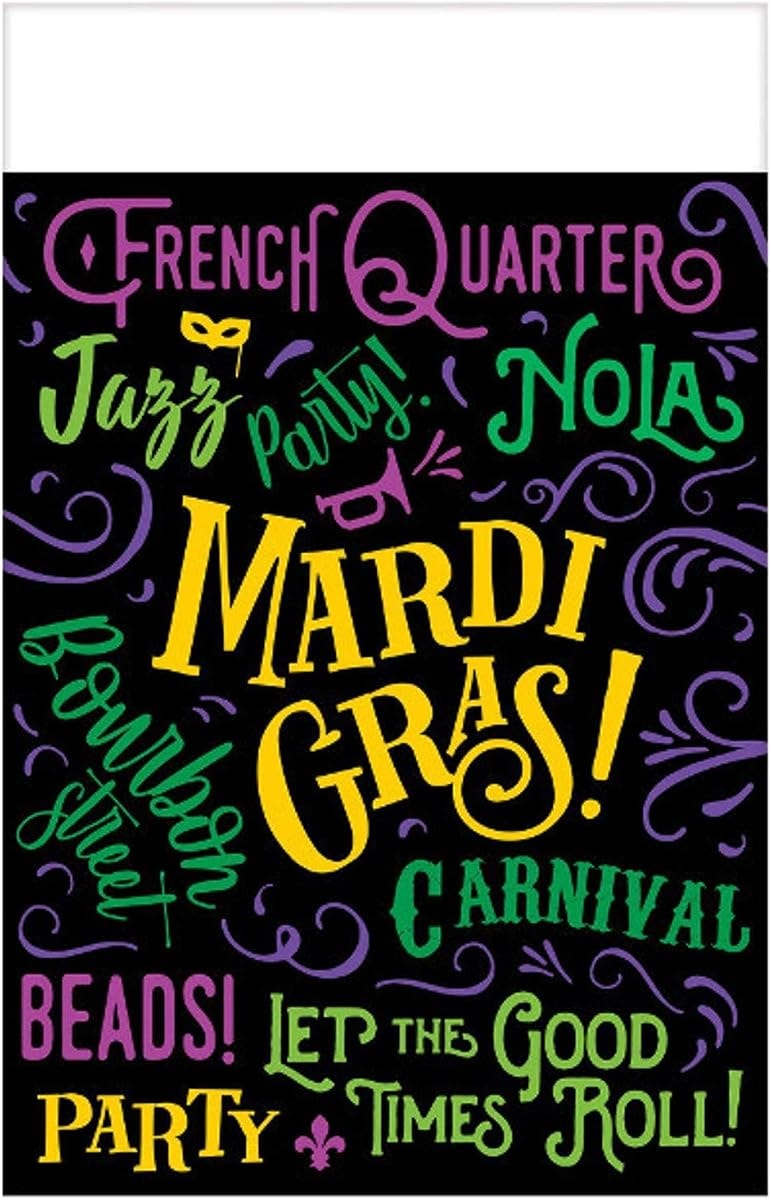 Amscan Vibrant Mardi Gras Plastic Table Covers - 54" x 84", Pack of 3 - Colorful, Durable, and Easy-to-Clean Table Covers, Perfect for Parties, Holiday Gatherings, and Mardi Gras Events