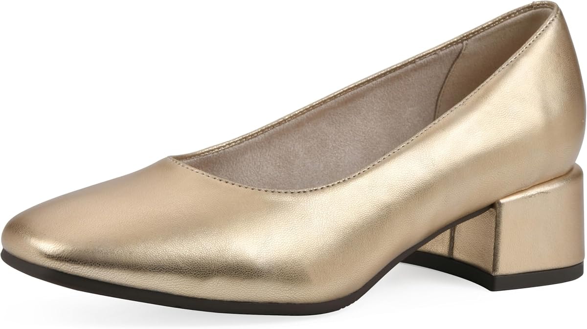 CLIFFS BY WHITE MOUNTAIN Women's Quintesa Cushioned Block Heel Pump, Lt Gold/Metallic/Smooth, 6.5 M