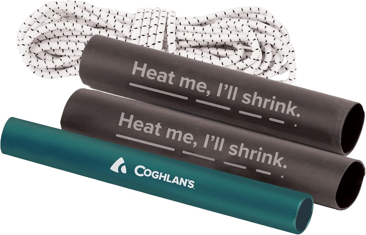 Coghlan’s Tent Pole Repair Kit – 4-Piece Field Kit for Aluminum or Fiberglass Poles – Includes Heat-Activated Sleeves, Aluminum Splint & 10 ft. Shock Cord – Durable, Compact Camping Repair
