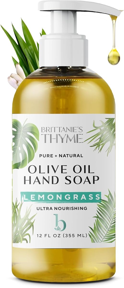 Brittanie’s Pure Castile Liquid Soap Refill, Lemongrass, 12 Ounce | Dish Soap, Hair & Body, Home, Gentle and Pure, Made with Natural Luxurious Oils, Vegan & Gluten Free Non-GMO