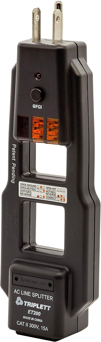 Triplett ET200 AC Line Splitter and GFCI Outlet/Receptacle Tester with 5 Visual Indicators